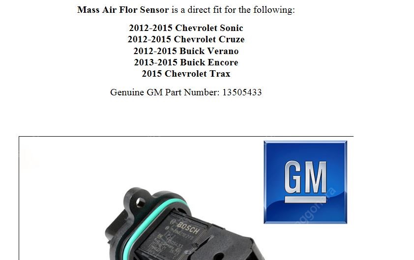 쉐보레(GM) 크루즈, 트랙스 Mass air flow sensor 에어플로우 센서