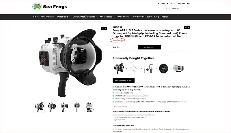 SONY A7R3 수중촬영용 방수하우징 (Sea Frogs 제품) 미사용 제품 판매