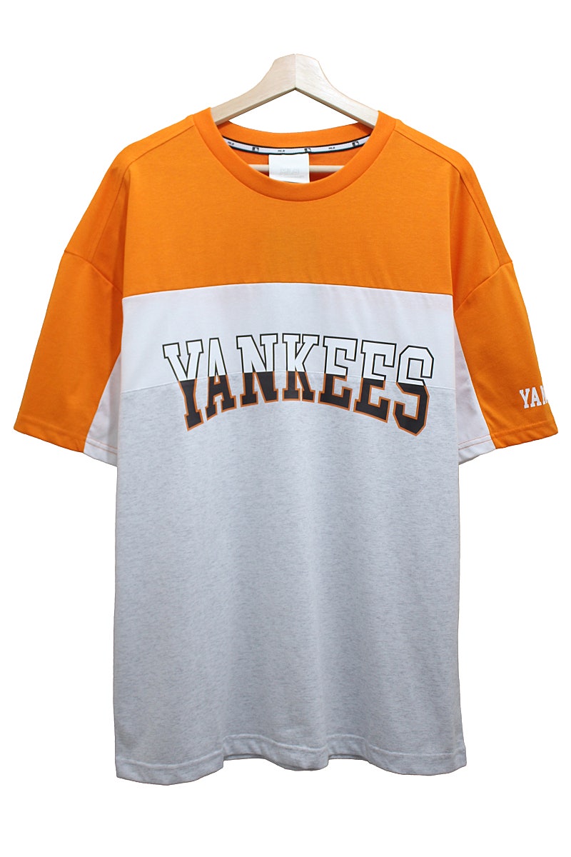[새상품]엠엘비 MLB 뉴욕양키즈 영문로고 3단배색 오버핏 박시핏 반팔 티셔츠