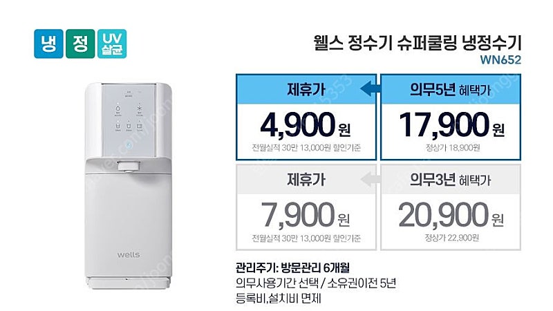 [판매]웰스 슈퍼쿨링 냉정수기 WN652