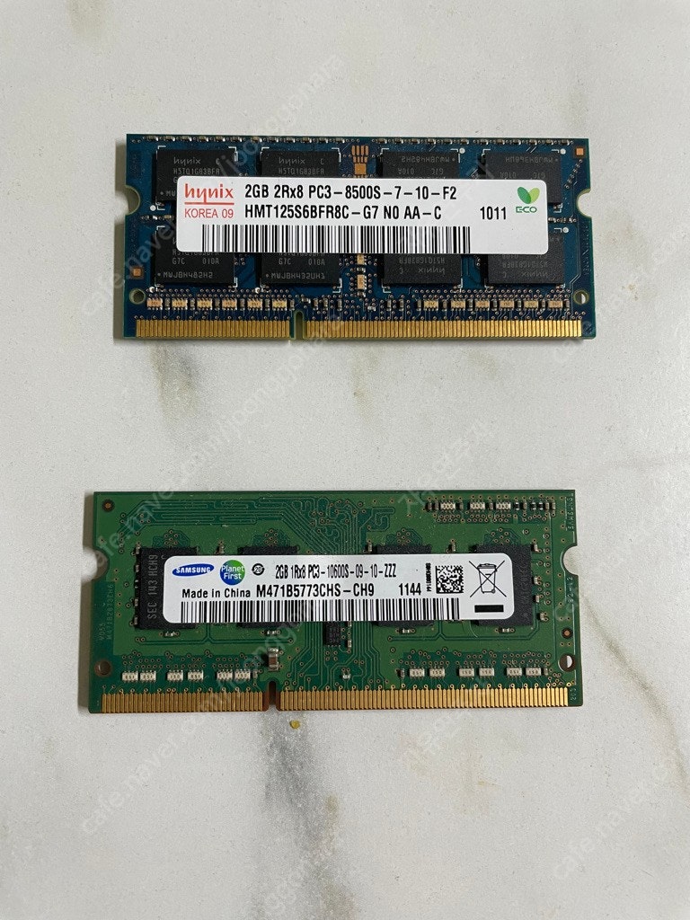 노트북용 삼성 DDR3 PC-8500S 2G, PC3-10600S 판매합니다.