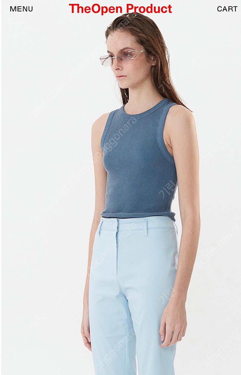 더오픈프로덕트 슬리브리스 나시 삽니다 RIBBED SLEEVELESS TOP, Blue