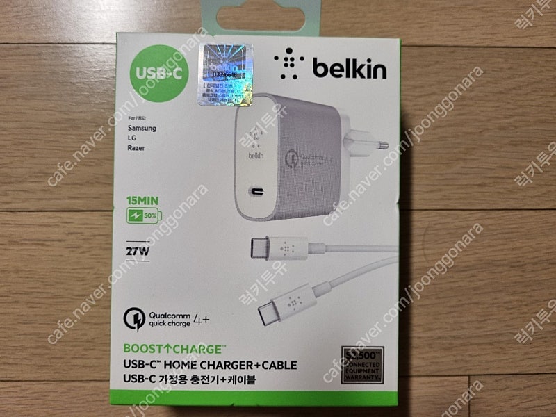 벨킨 퀄컴 퀵차지 4.0+ 고속 충전기 27W + C타입 케이블 F7U074kr 새상품