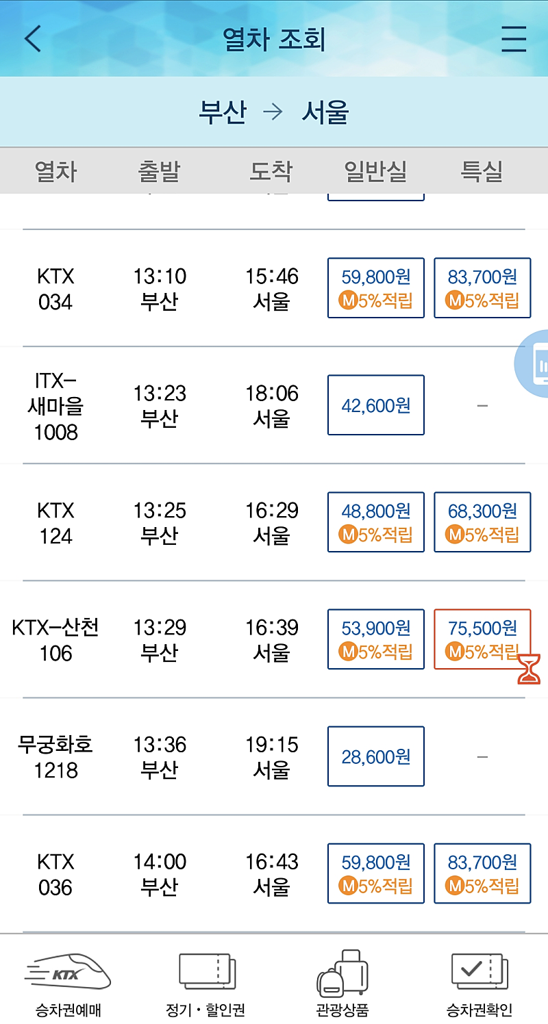 9/16 부산에서 서울가는 ktx 티켓 2장 판매합니다.
