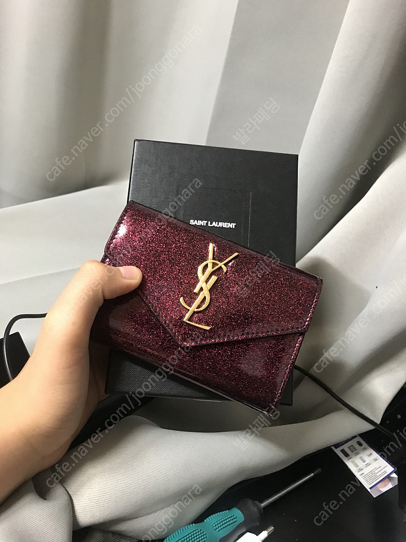 여성 정품 입생로랑 카드지갑 YSL 금장로고