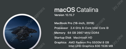 맥북프로 16인치 2019 i9 64GB 1TB 싸이클 1 최고사양 애플케어플러스