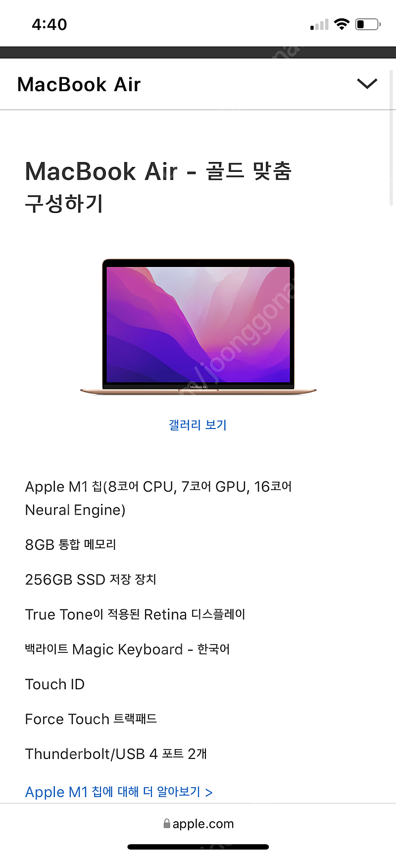 M1 MacBook Air 기본 + 추가금으로 16램 구해요