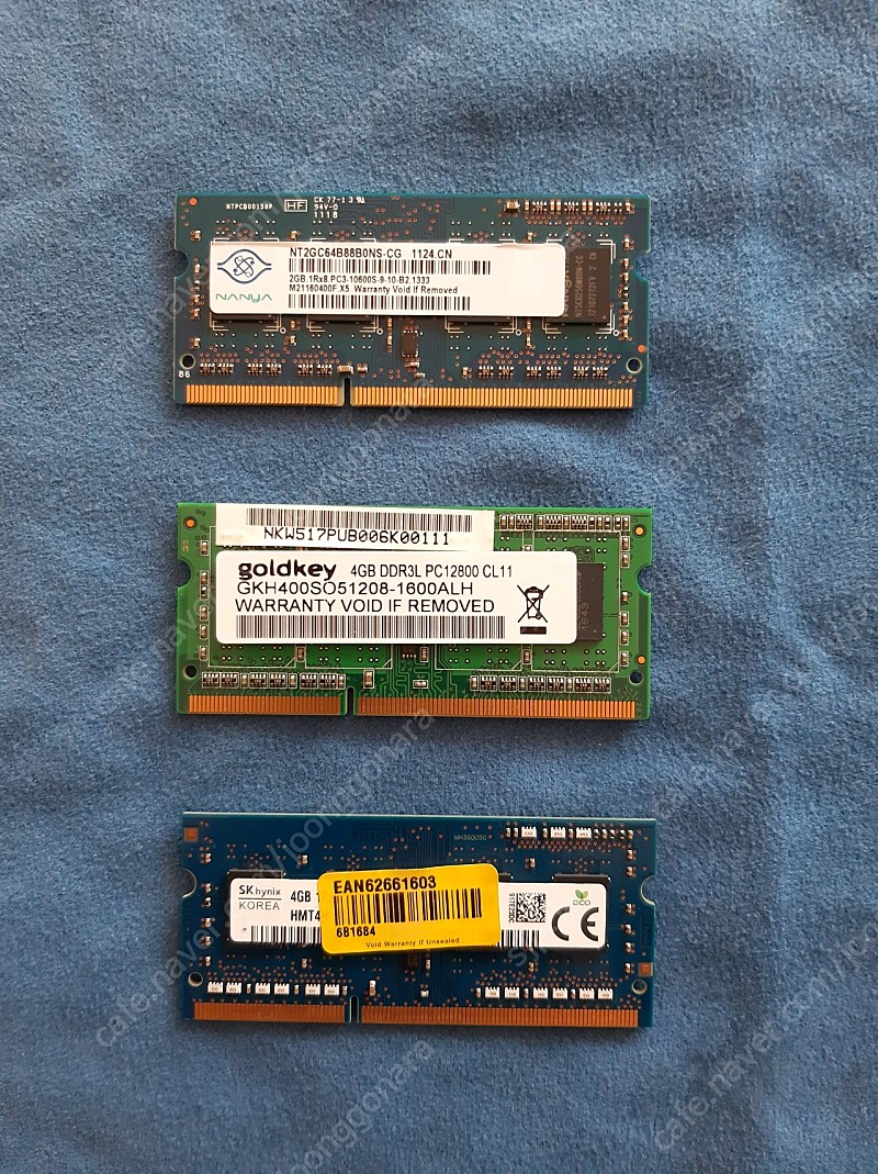 sk 하이닉스 DDR3L 4GB 저전력 메모리. Gold key DDR3L 4GB 저전력. NANYN DDR3 2GB 일반. 메모리