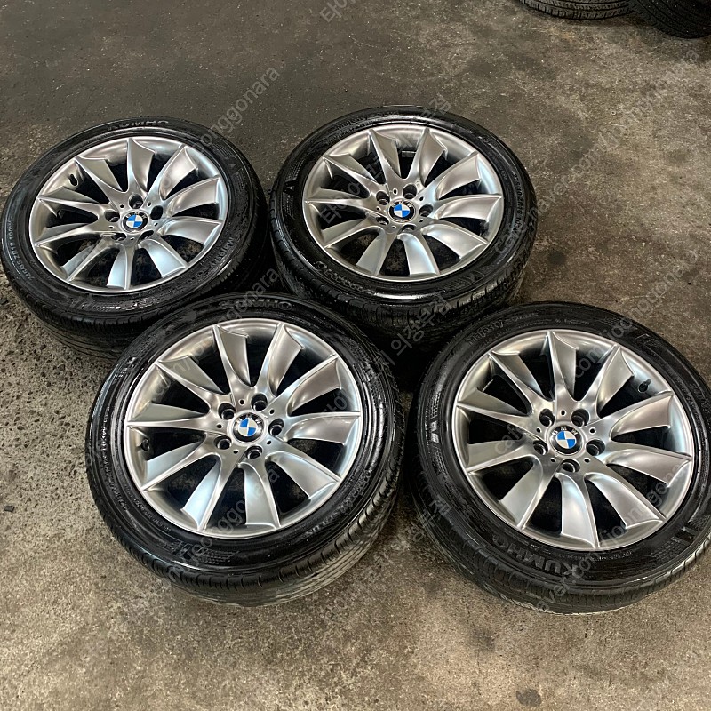 [판매] 18인치 BMW5시리즈 터빈 중고휠타이어 1대분 옵셋8J+30 9J+44 PCD120