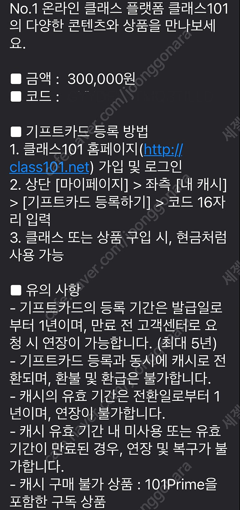 클래스101 기프트카드 30만원권