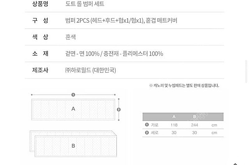 쁘띠라뺑 도트롤 범퍼세트+누빔패드--5