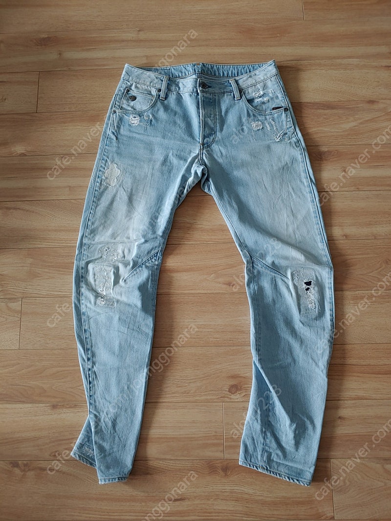 지스타로우 g star raw. arc 3D slim. destroyed vintage wash. 아크 3d 슬림 빈티지디스 연청진. 32사이즈.