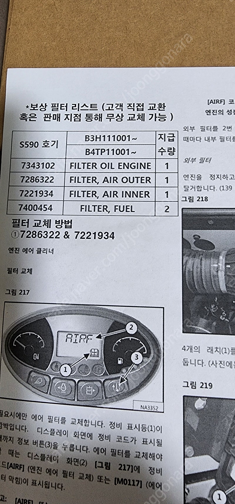 밥캣 필터류 7343102 7286322 7221934 7400454