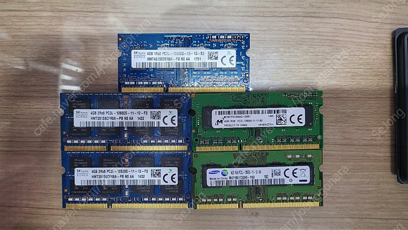 노트북용 메모리 DDR3L-12800S 4GB 일괄 판매 합니다.