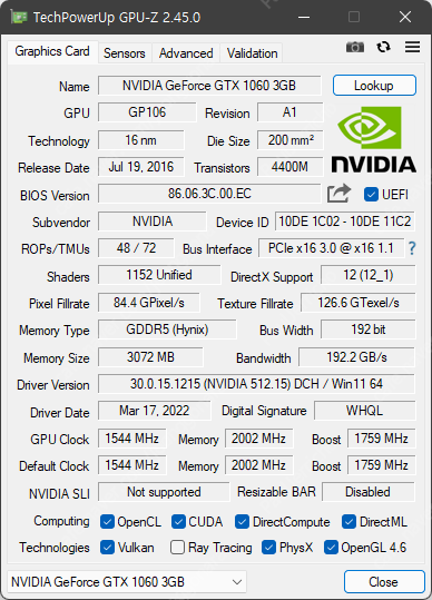 axle 지포스 GTX1060 다윗 OC D5 3GB 팝니다