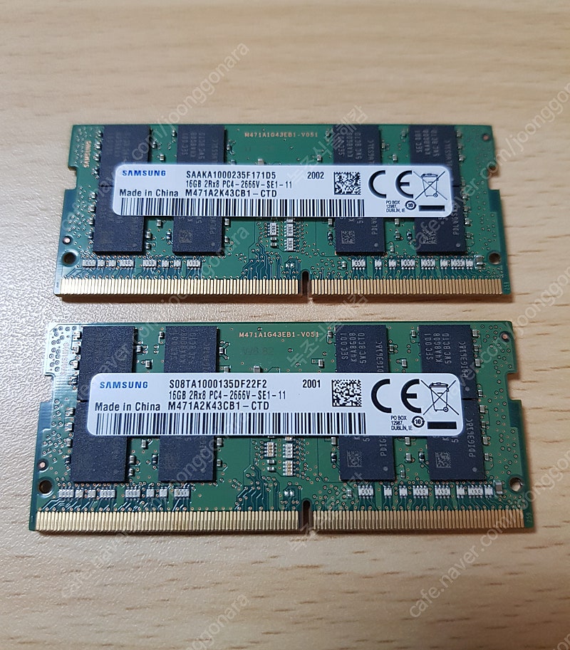 삼성 노트북 램 PC4-2666 16Gb x 2개 (총 32Gb) 팝니다