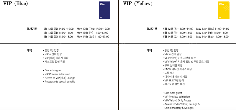 아트부산 VIP 초대권 옐로 블루 관계없이 구합니다.