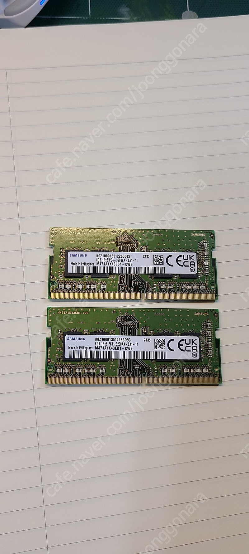 노트북용 삼성 PC4 DDR4 25600 3200MHZ 8기가 2개