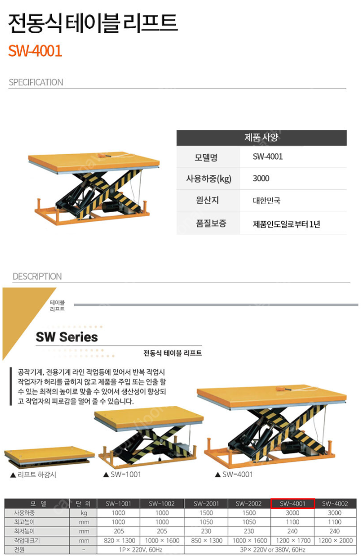 수성 테이블 리프트 SW-4001