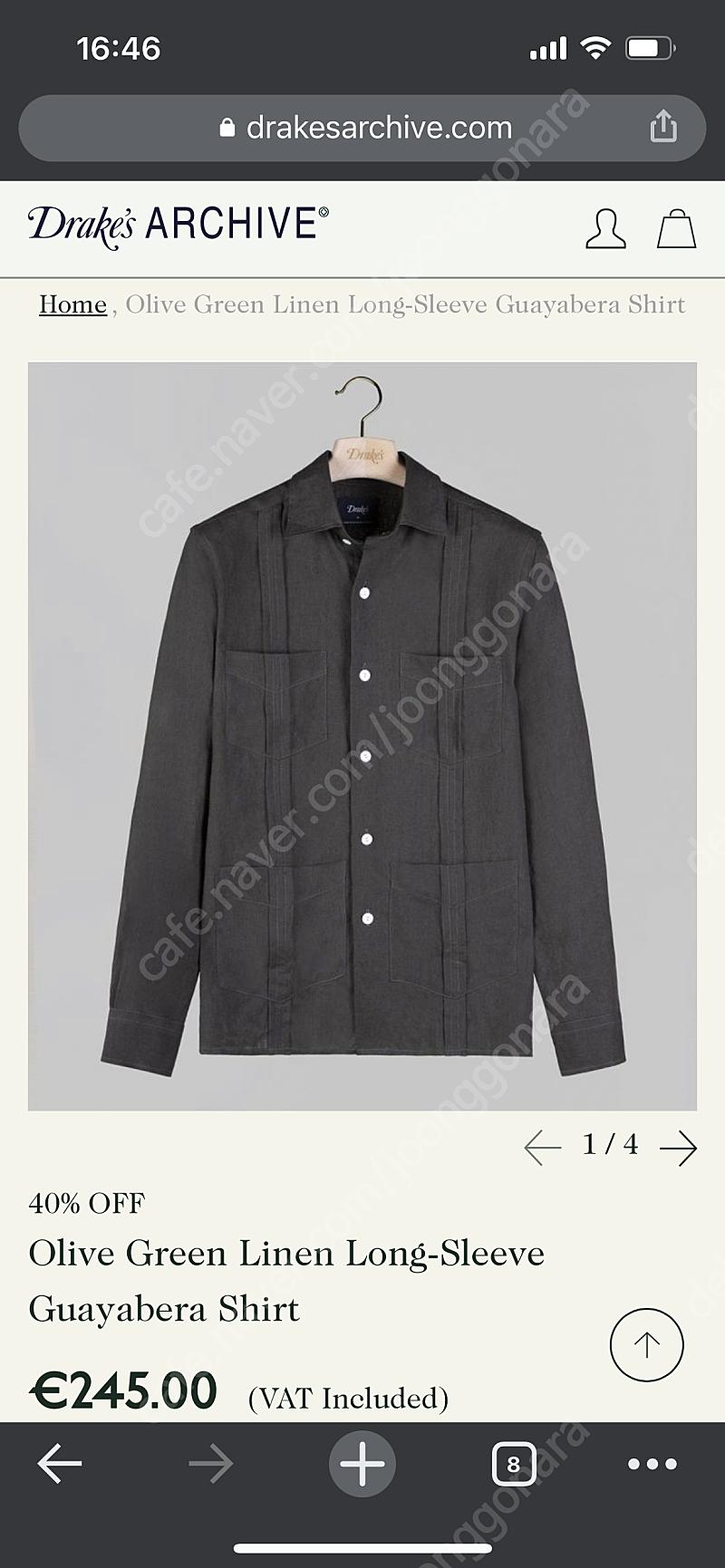 Drakes Olive Green Linen Long-Sleeve Guayabera Shirt (드레익스 린넨셔츠)