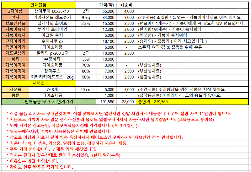 (원주) 반수생 거북이 키우기 사육용품 풀세트 일괄