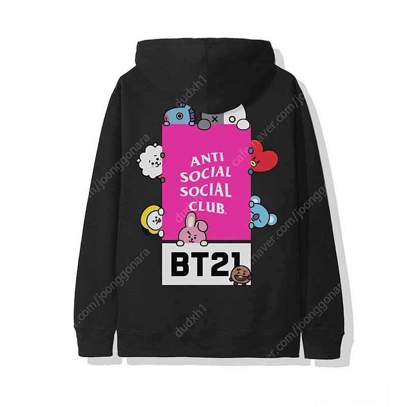 [M] 안티소셜 x BTS 매드하우스 블랙 후드, BT21 ASSC Madhouse Black Hoodie