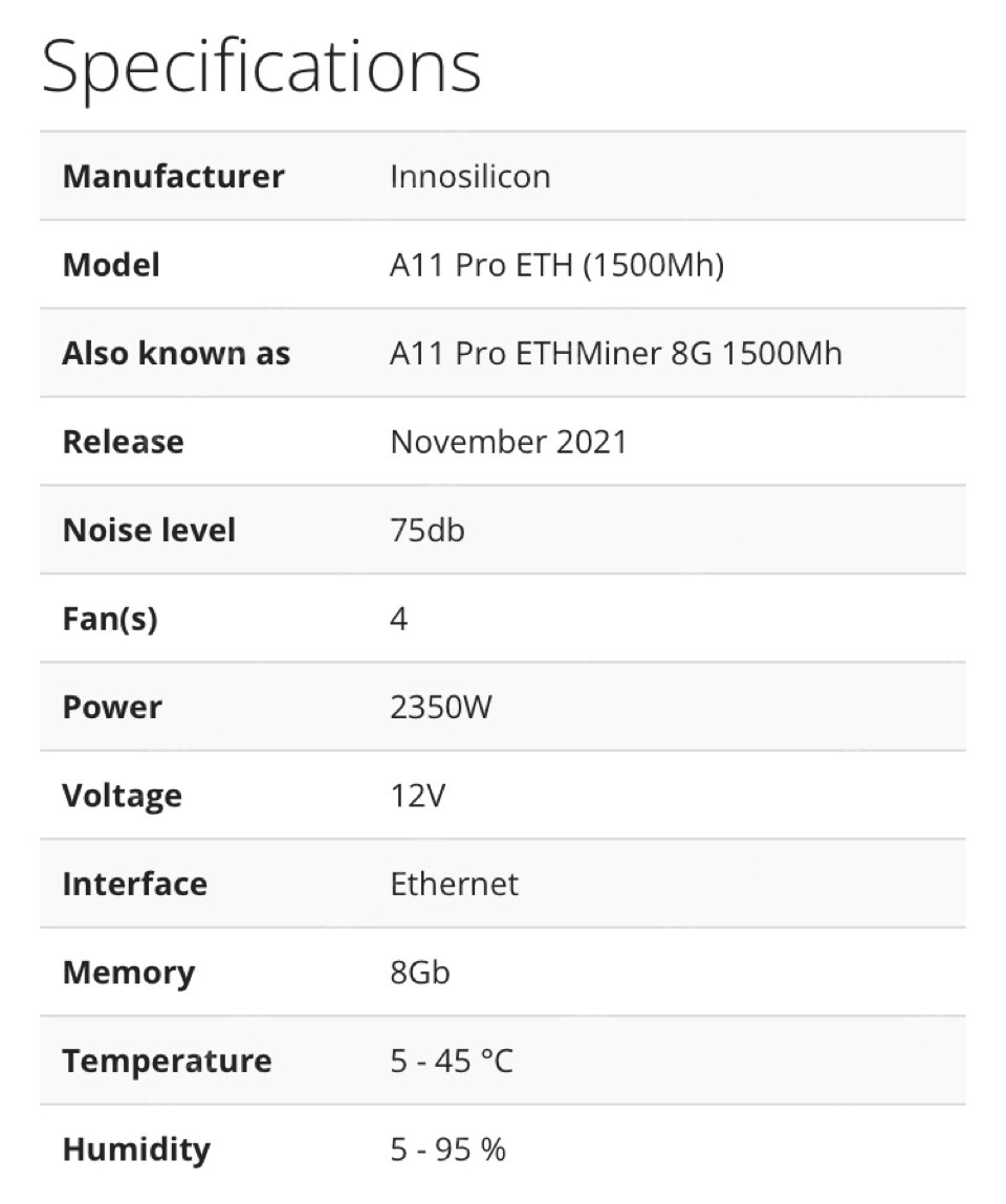 Innosilicon A11 pro 1500m 새제품