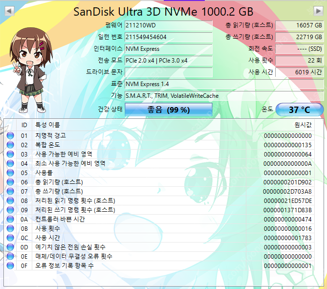 샌디스크 sandisk ULTRA 3D M.2 NVME 1TB SSD 정발제품 판매합니다.