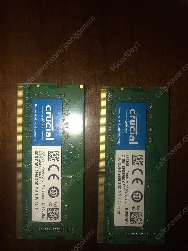 마이크론 크루셜 노트북 램 8GB DDR4-2666 2개 세트로 팝니다!