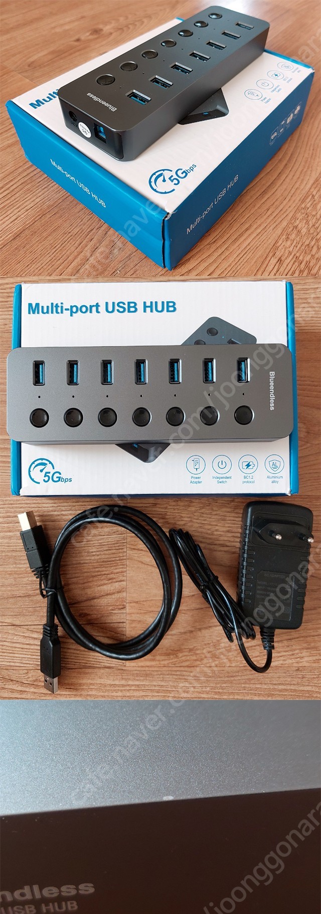 USB 허브 HUB 7포트 (USB 3.0, 개별 스위치, 알루미늄 바디) 팝니다.
