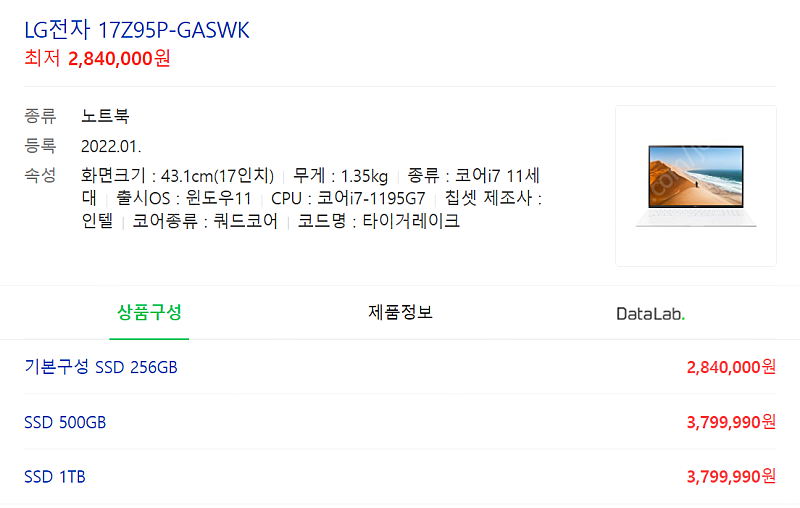2022년 고사양 신상 미개봉 17인치 LG 그램 17Z95P-GASWK