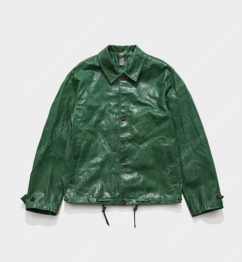 언어펙티드 / drawstring leather jacket / cracked green