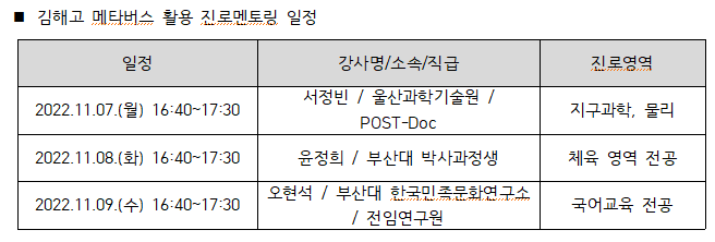 고교학점제 메타캠퍼스 멘토링 지원자(멘토) 모집