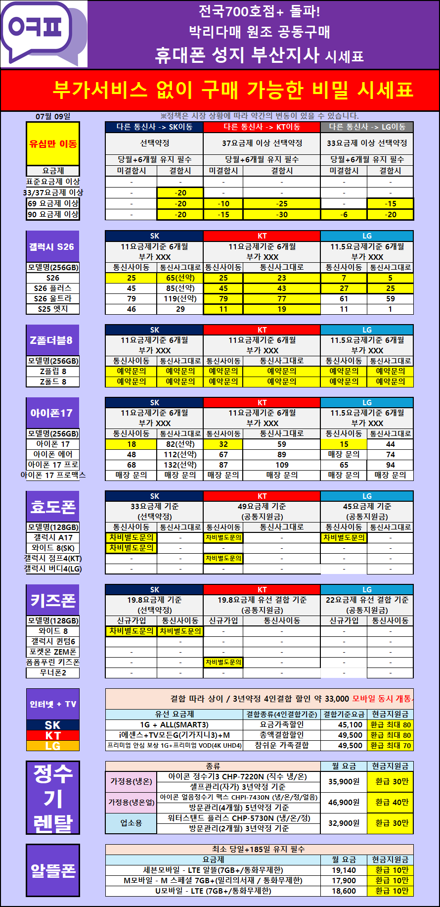 [07/11 물금점 시세표] 갤럭시 Z 폴드/플립 8 사전예약 OPEN!! / 삼성 페스티벌 끝!! / 물금 미분당 옆, 다이소 바로 맞은편 / 소노, 보람, 도어가드 등 쓸데없는 부가서비스 X / 양산 시세 박살내는 중! 이미지