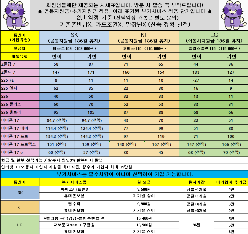 [옆커폰 동래역점] 7월10일 시세표 / 폴더블8 사전예약 시작 / 정확한 실시간 시세표 (제휴카드 미적용) / 인터넷+TV 최대지원!! / 정책추가!!! / 연중무휴 !!! 이미지