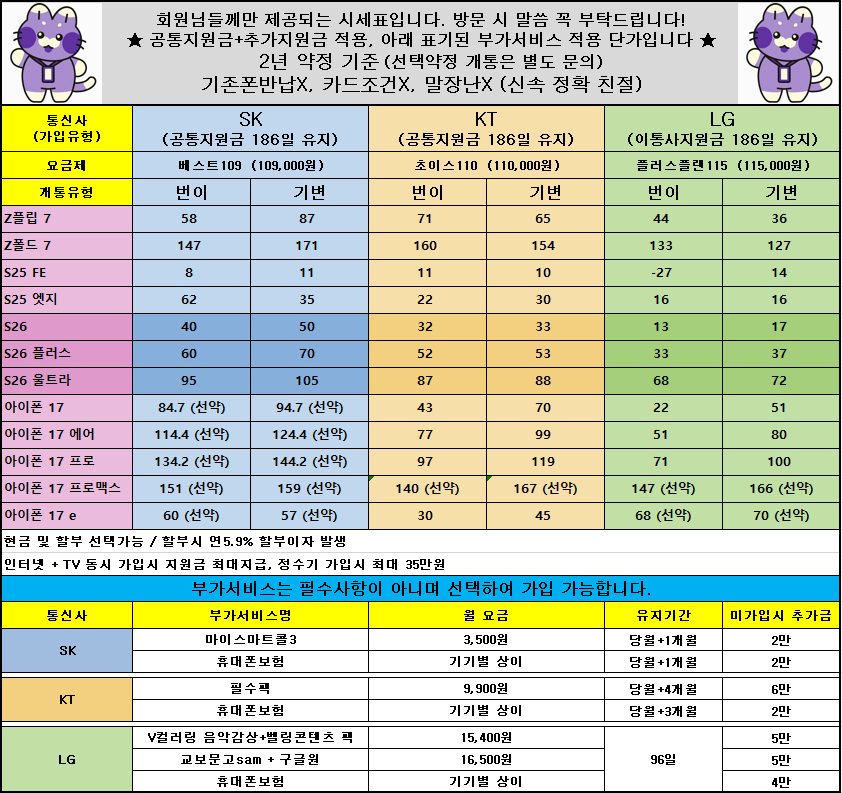 [옆커폰 동래역점] 7월11일 시세표 / 폴더블8 사전예약 시작 / 정확한 실시간 시세표 (제휴카드 미적용) / 인터넷+TV 최대지원!! / 정책추가!!! / 연중무휴 !!! 이미지