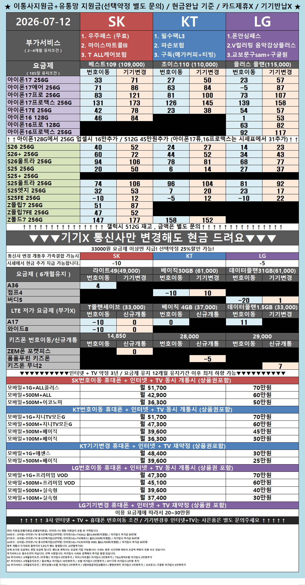 시세표 오픈 다른 매장 비교후 방문 주세요! 자신있습니다! 서울 용산구 옆커폰 청파점 7월 12일 정상 영업합니다! 이미지