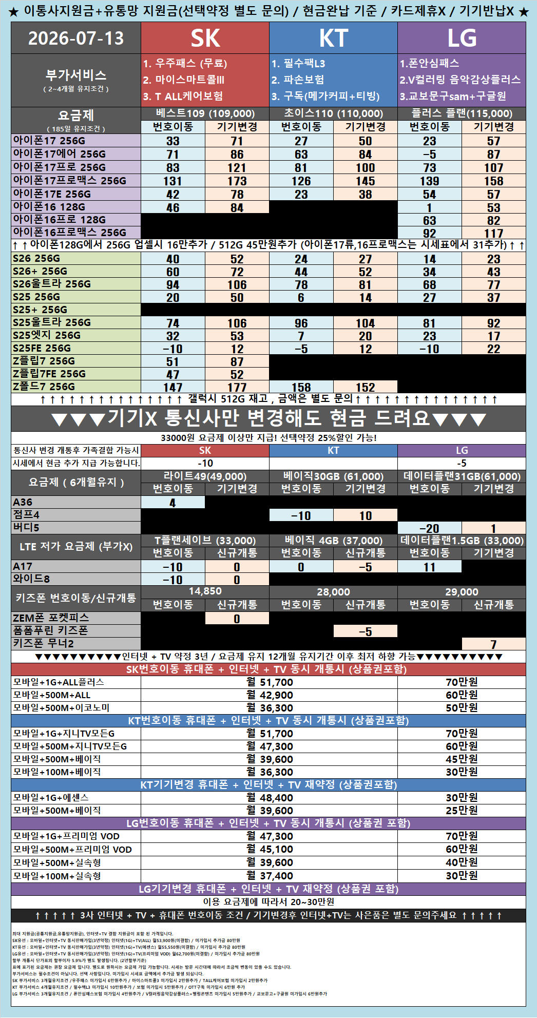 시세표 오픈 다른 매장 비교후 방문 주세요! 자신있습니다! 서울 용산구 옆커폰 청파점 7월 13일 정상 영업합니다! 이미지