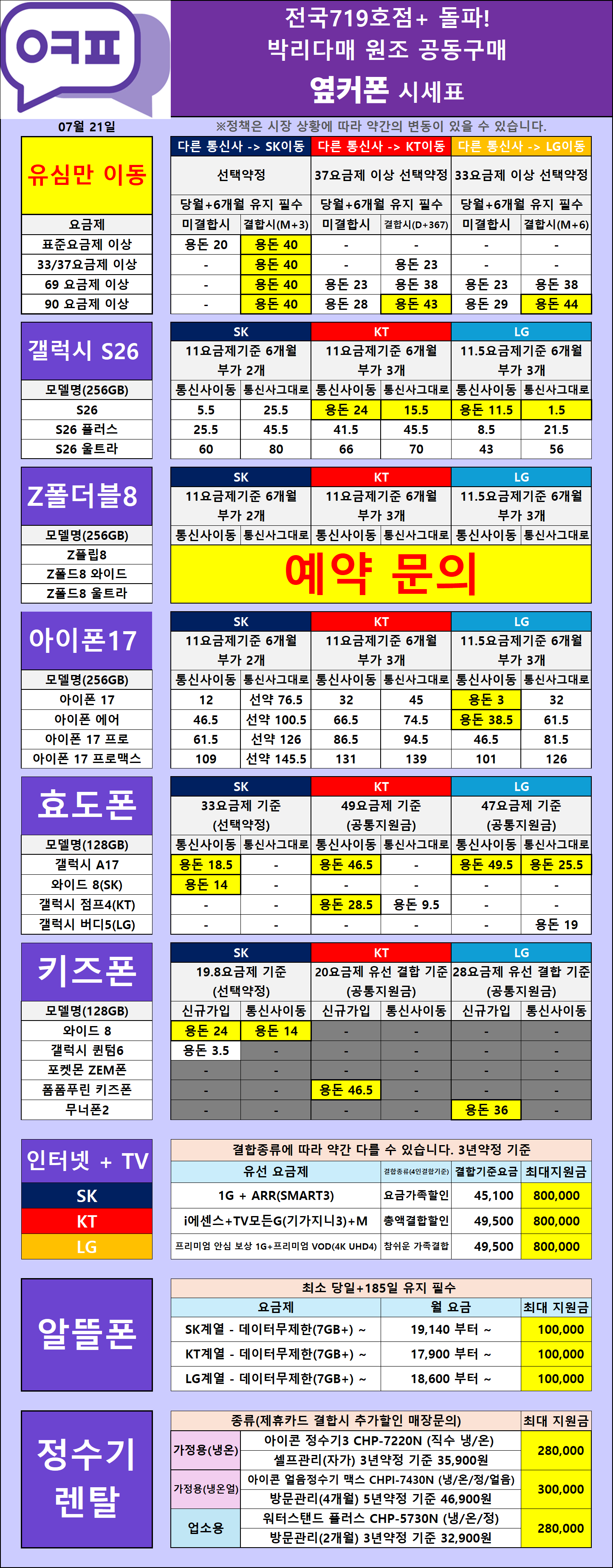07.21 대구지사_최저가 시세표 이미지