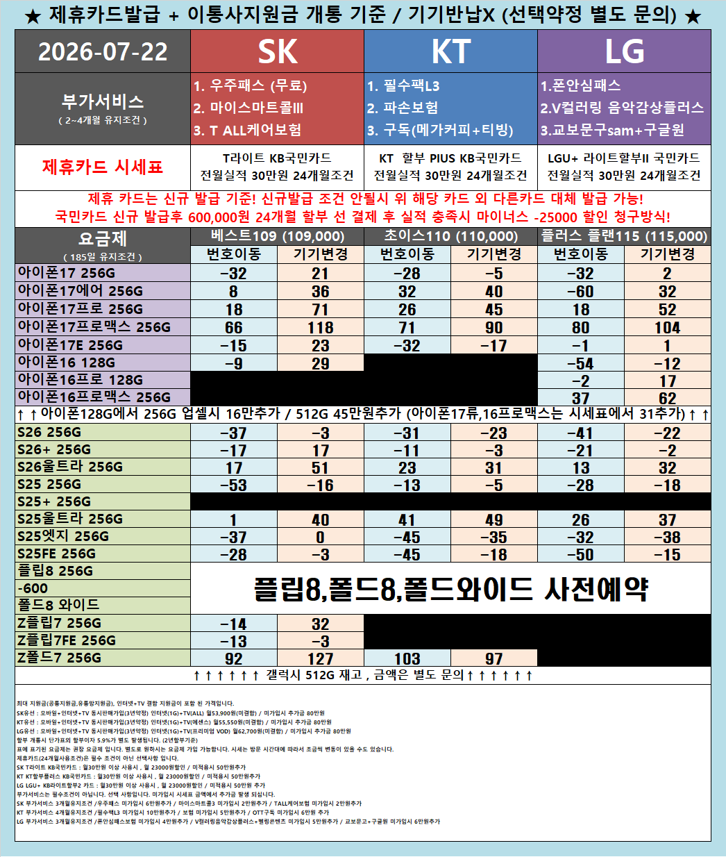 시세표 오픈 다른 매장 비교후 방문 주세요! 자신있습니다! 서울 용산구 옆커폰 청파점 7월 22일 정상 영업합니다! 이미지
