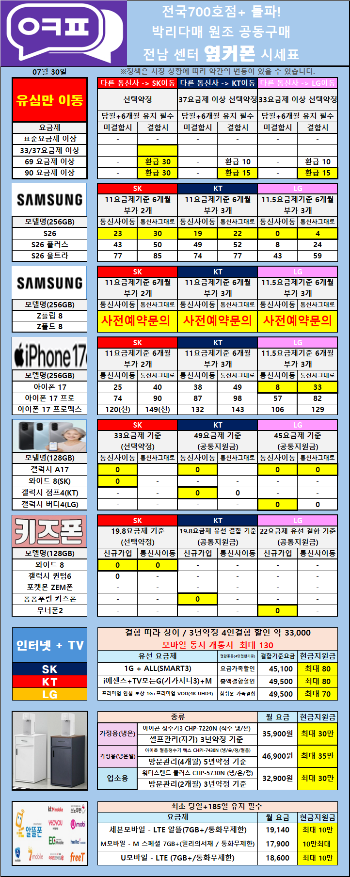 07.30 전남지사_최저가 시세표 이미지