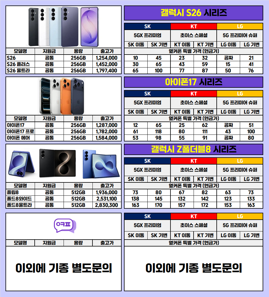 💜[구미인동점]💜🥇시세표🥇🔥S26류🔥아이폰17류🔥폴더플8🔥사전예약🔥학생폰🔥효도폰🔥👑최대지원👑 이미지