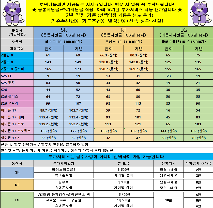 [옆커폰 동래역점] 8월 3일 시세표 / 폴더블8 사전예약 마지막!!! / 불필요한 부가서비스 X (제휴카드 미적용) / 인터넷+TV 최대지원!! / 정책추가!!! / 연중무휴 !!! 이미지