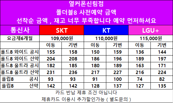 🎊관악구 유일직영 신림점 8/3(월) 정상영업 초특가 🔥폴더블8 사전예약 GO!!🔥반납X카드X상조X캡스X인터넷X 📔폴더블8 금액오픈 🤗폴더블8 사전예약 마지막날 입니다 010 4333 5222 이미지
