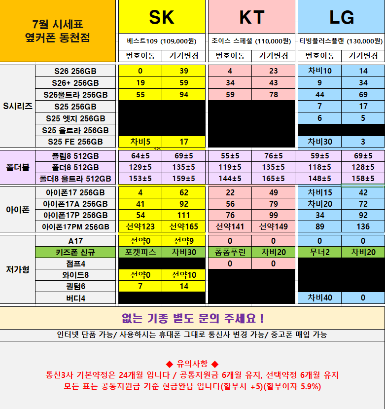 2026/08/03 옆커폰 동천점 시세표 🎁 폴더블8 사전예약중 !! 🎁 이미지
