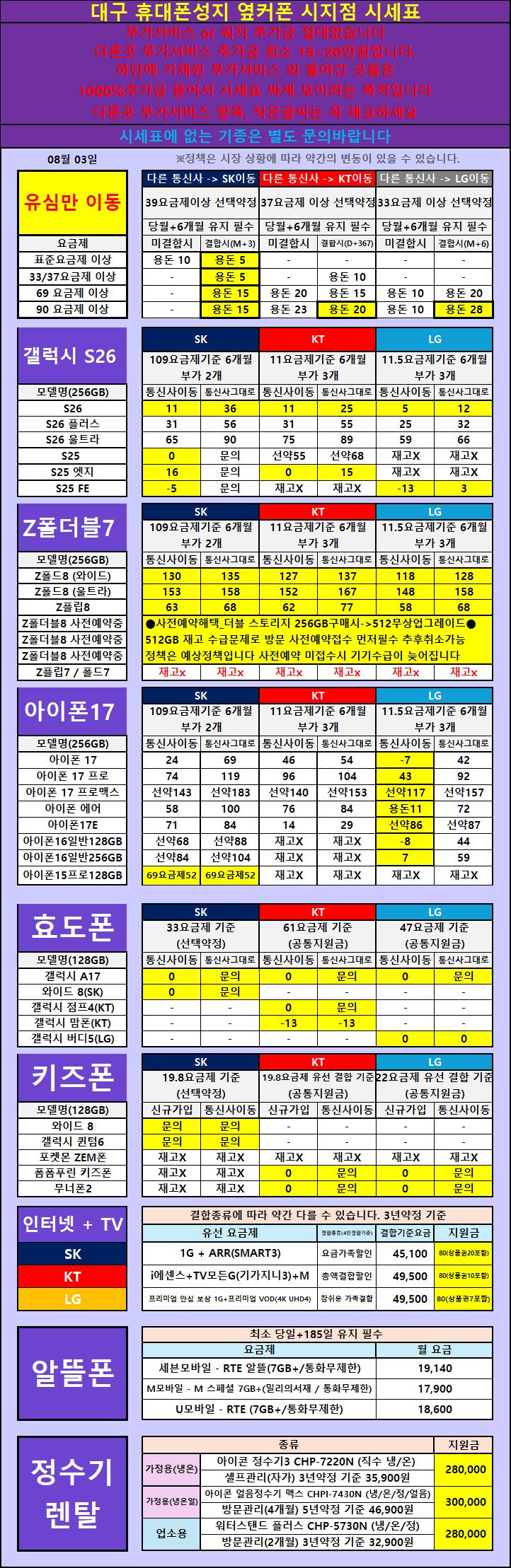 08월 03일 대구 시세표　　　　　　　　　　　　　　　　　　　　　　　　　　　　 ●폴더블8 사전예약 오늘 마지막날 서두르세요● 이미지