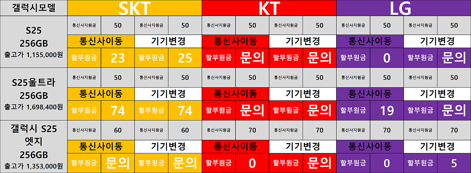 ---옆커폰제주점 26년08월04일 3사 특가 시세표--- 에어컨 파워냉방입니다 !시원한 음료랑 함께 쾌적한 상담 받고 가세요! 이미지