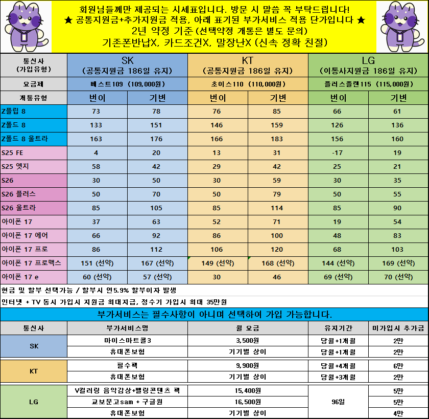 [옆커폰 동래역점] 8월 18일 시세표 / 폴더블8 즉시 개통!!! / 불필요한 부가서비스 X (제휴카드 미적용) / 인터넷+TV 최대지원!! / 정책추가!!! / 연중무휴 !!! 이미지