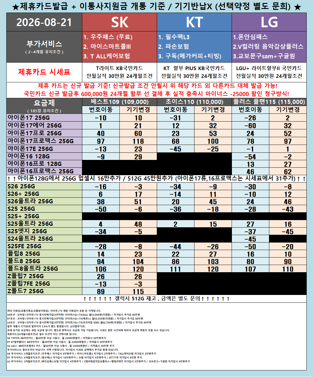 시세표 오픈 다른 매장 비교후 방문 주세요! 자신있습니다! 서울 용산구 옆커폰 청파점 8월 21일 정상 영업합니다! 이미지