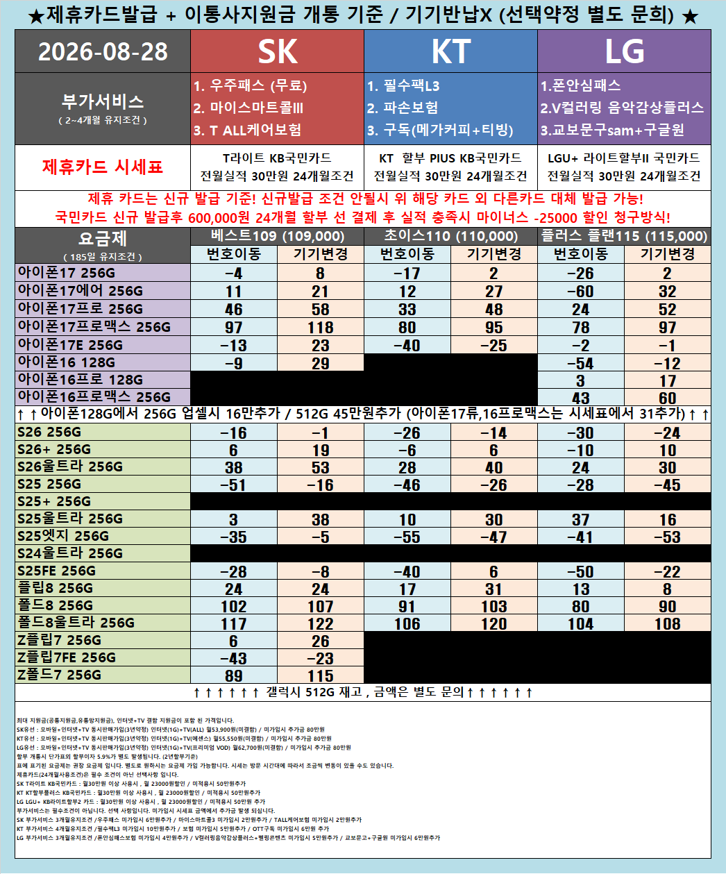 시세표 오픈 다른 매장 비교후 방문 주세요! 자신있습니다! 서울 용산구 옆커폰 청파점 8월 28일 정상 영업합니다 이미지